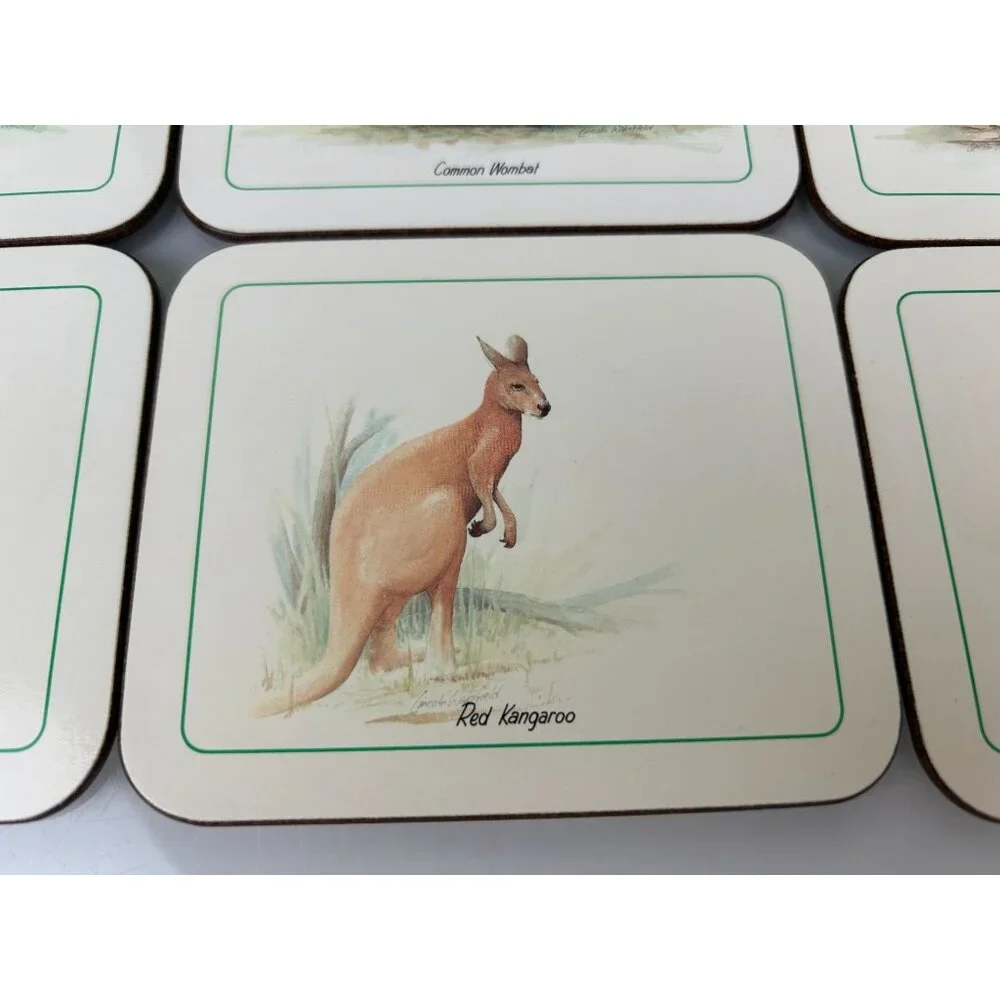 Jason Coasters Australian Animal Wildlife Set 6 Cork Back Kangaroo Koala Wombat